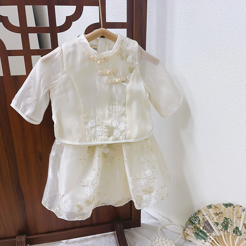Girls Chinese Style Suit Summer New Baby Girl Chinese Style Top Skirt Han Dynasty Two-Piece Set Rx1855A