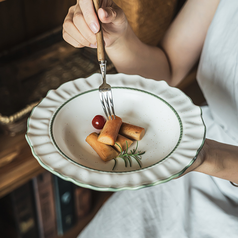 Alto valor facial creativo de encaje verde sombrero de paja tazón de cerámica doméstica tazón de cubiertos tazón de ensalada tazón de sopa tazón de pasta
