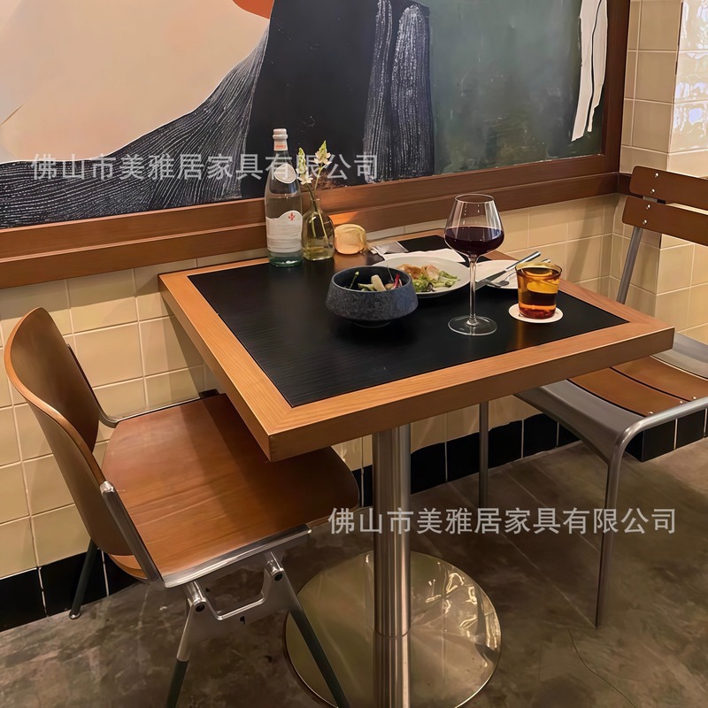 インターネット有名人のカフェデザートショップ大理石のテーブルと椅子の組み合わせフレンチレストラン無垢材スレートスクエアテーブルビストロダイニングテーブル|undefined