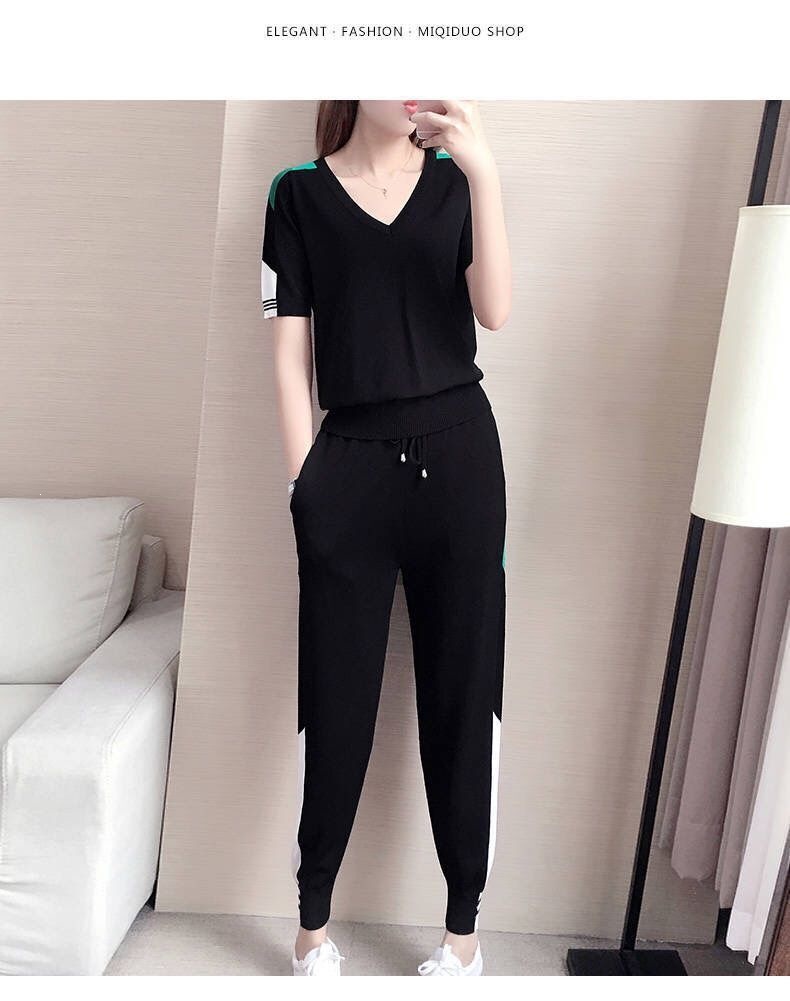 Women's Casual Sports Suit Set Short Sleeved Cropped Pants Fashionable And Stylish Two Piece Set Summer Style 2026 Popular New_ecoleips.com