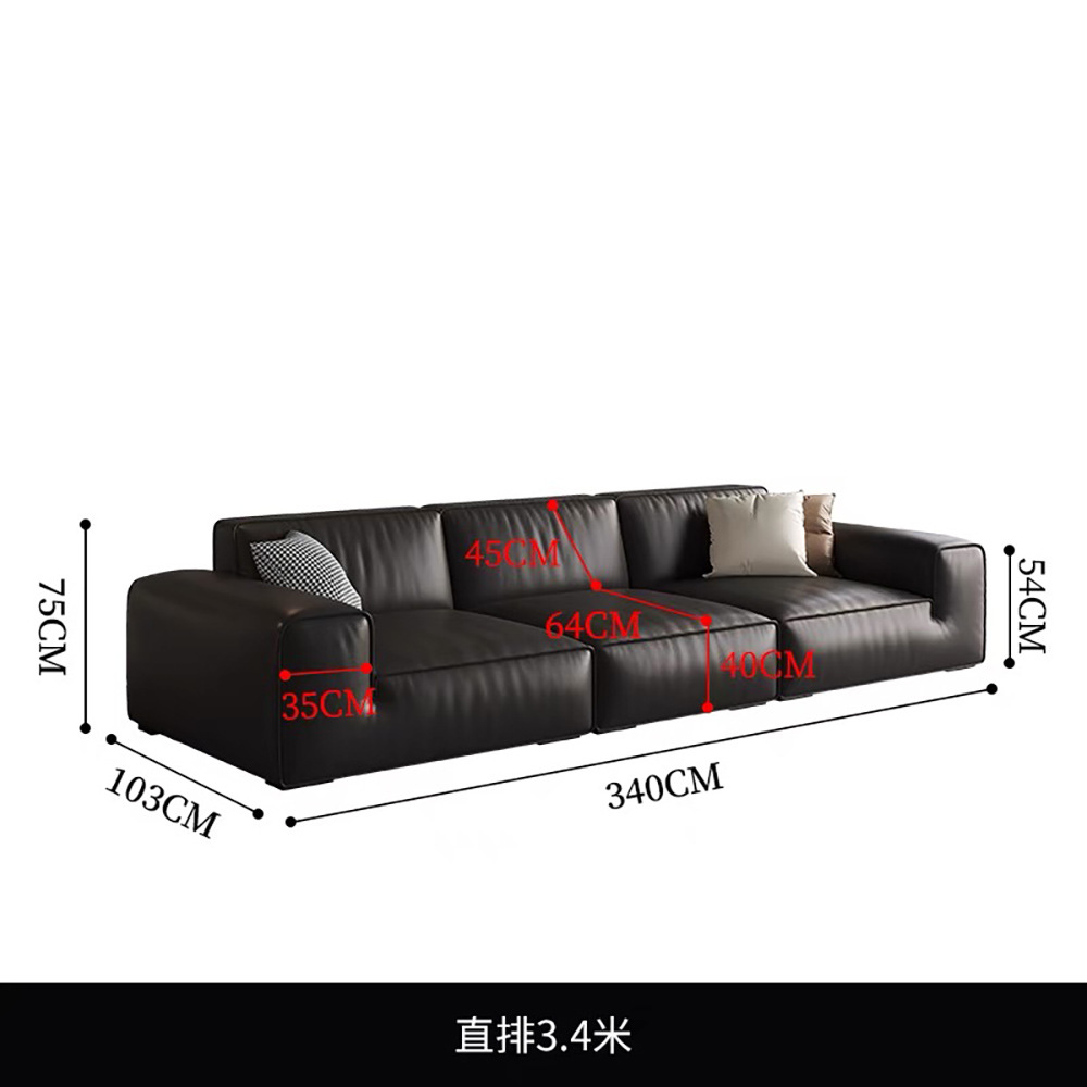 Sofá de piel de cabeza de vaca negra grande con bloque de tofu simple moderno, sala de estar, apartamento pequeño, resistente a los arañazos, cómodo, sofá de piel de vaca real image 14