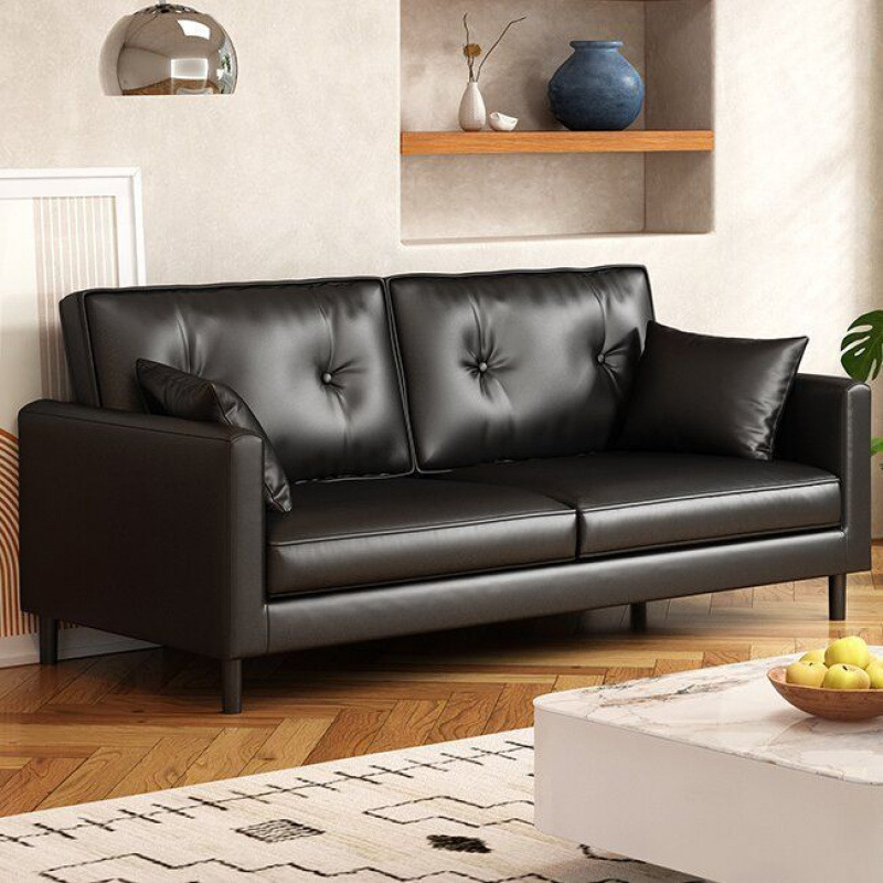 Leather Cloth Apartment Sofa Small Apartment Rental Clothing Store Beauty Salon Rest Area Reception Double Black Small Sofa