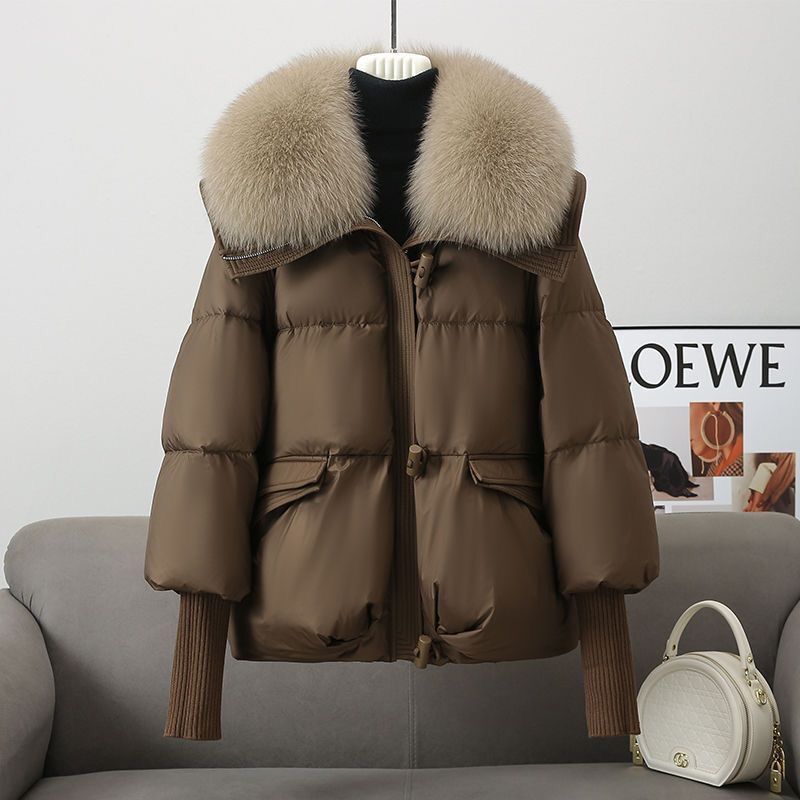 Trendy Slimming Large Fur Collar down Cotton Coat for Women, New Year Short Cold-Proof Puffer Jacket, Korean Version Thickened Outerwear