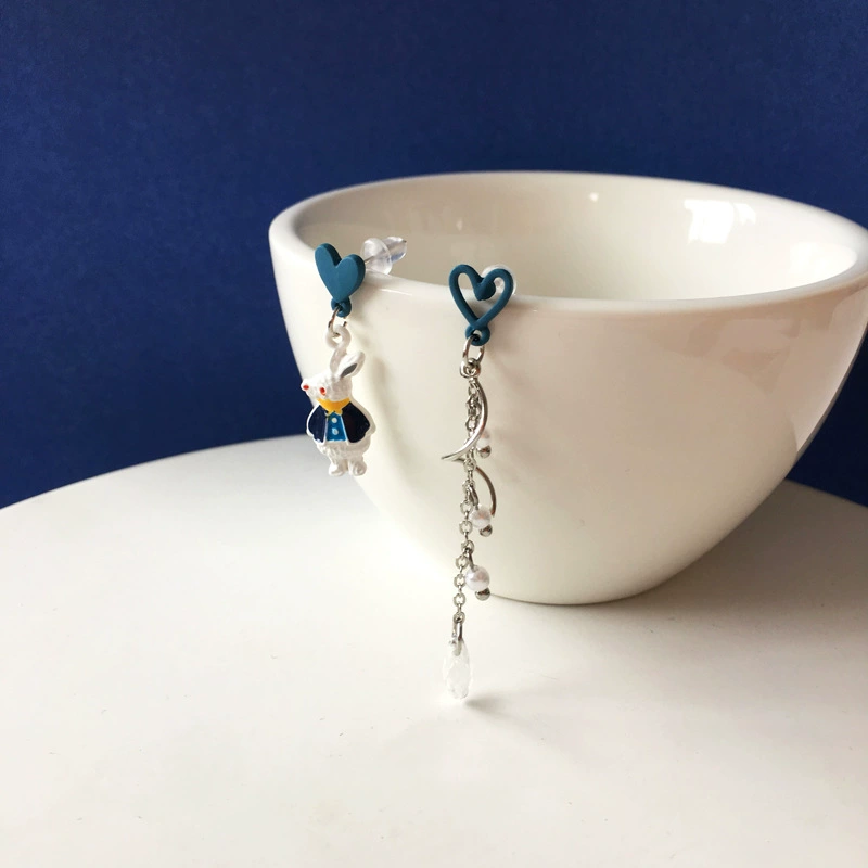 Серебряная игла, дизайн кролик, милые серьги, асимметричные клипсы из жемчуга с кисточками, образец серебра 925