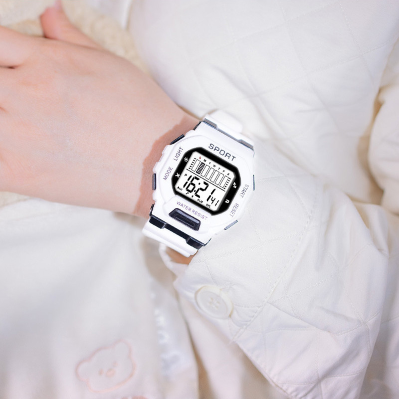 Nuevo estudiante reloj electrónico pequeño cuadrado macaron moda hombres y mujeres al aire libre LED multifunción deportes reloj electrónico