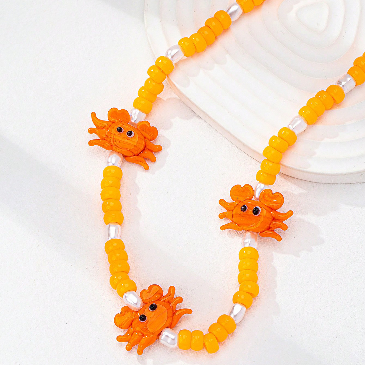 1 Piece Quantity Outdoor, Beach Occasion Cute Marine Style Crab Glass Beaded Chain Lobster Trigger Clasp Closure Beaded Necklaces Wholesale