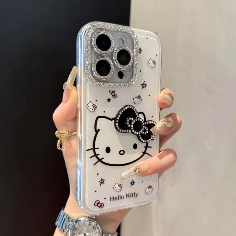 卡通闪钻蝴蝶结KT猫iPhone14/13适用11苹果16/15PROMAX手机壳12套|undefined