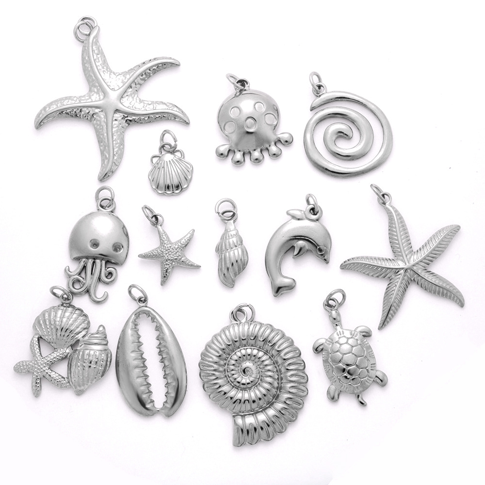 Pendant Jewelry Making Type 1 Piece 304 Stainless Steel PVD Coated Real Gold Plated Tortoise Starfish Conch Polished Pendant DIY Jewelry Accessories