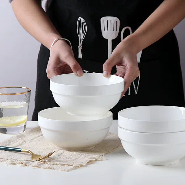 Pure White Reinforced Ceramic Edge Protection Bowl Hotel Restaurant Restaurant Dining Bowl Soup Ancient Neat Bowl Household Tableware