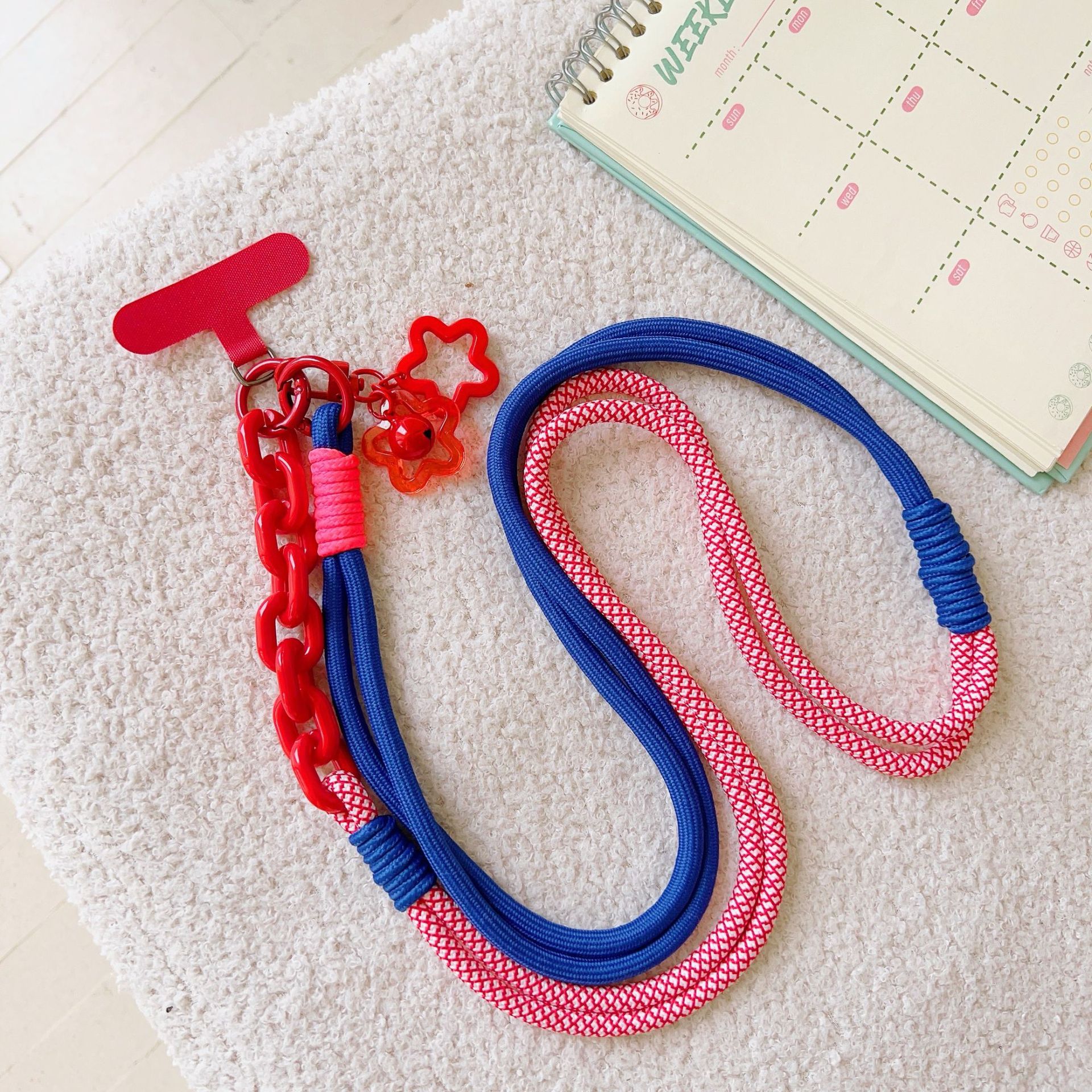 Nailon coreano largo diagonal cordón de costura color ajustable serie miu cadena de teléfono móvil accesorios estrella color viento