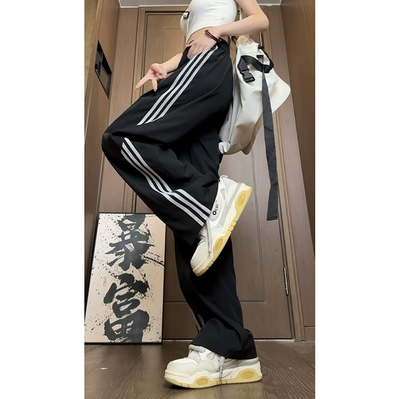 Полосатые американские спортивные штаны из мороженого большого размера для мужчин и женщин летом тонкое свободное мясо с тонкими широкими ногами повседневные комбинезоны