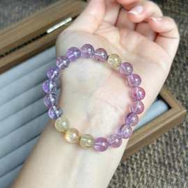 3102紫晶紫水晶黄水晶金发晶铜镀金水晶手链天然手串9mm