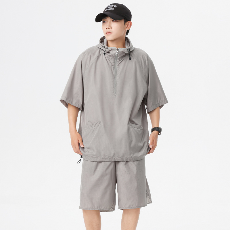 Verano casual pareja perforada transpirable pareja con sombrero protector solar traje de secado rápido con red en el interior, con informe de inspección de calidad