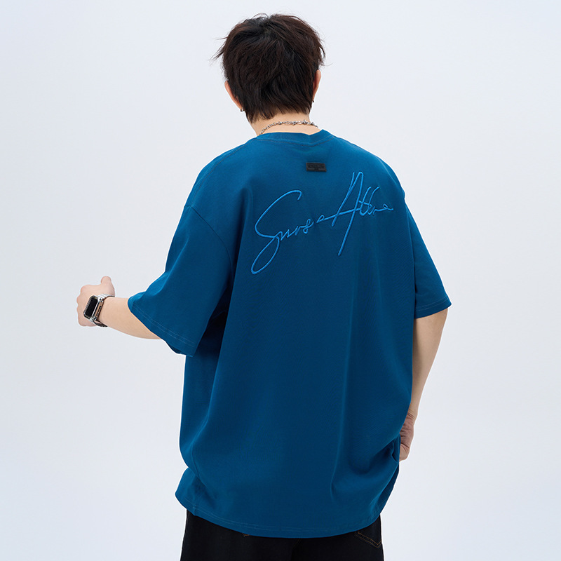 American High Street Heavyweight Cotton Oversize Short-Sleeved T-Shirt Men's Cool 2025 Summer Trendy Brand Couple Loose Top