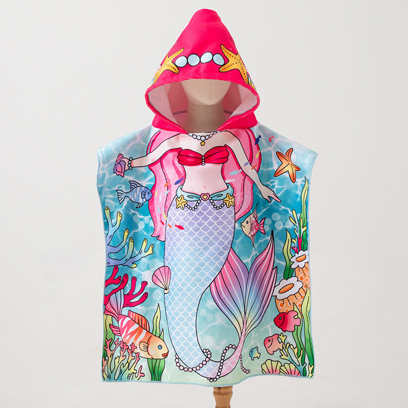Customized Kidsren's Bath Towel Cape Bathrobe Soft Quick-Drying Cartoon Printed Microfiber Hooded Cape Beach Towel