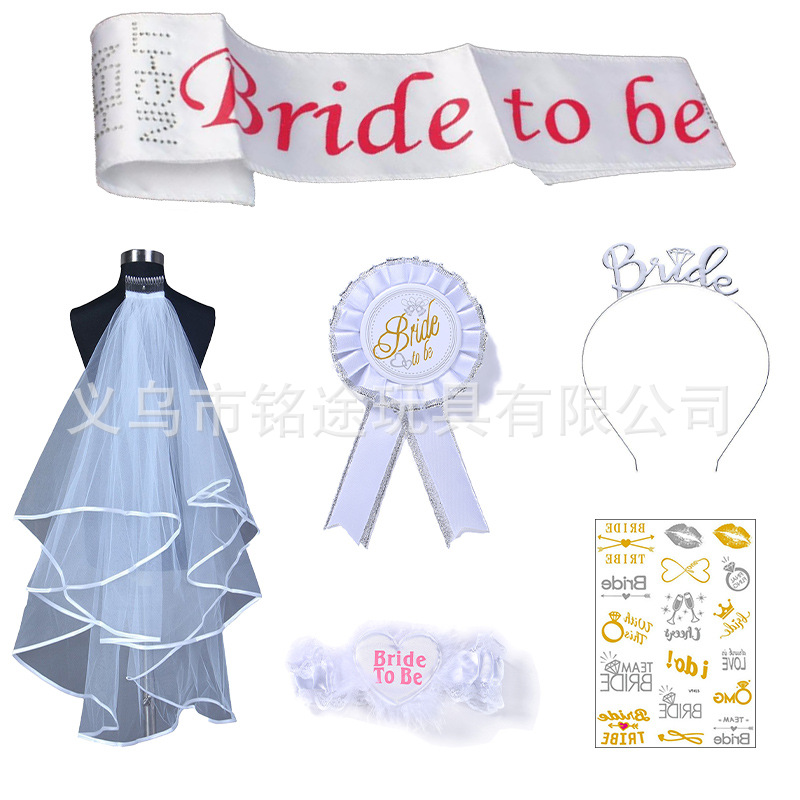 Una sola fiesta velo de novia Novia a ser correa de hombro etiqueta cinturón gafas tatuaje pegatinas cadena bandera conjunto de seis piezas
