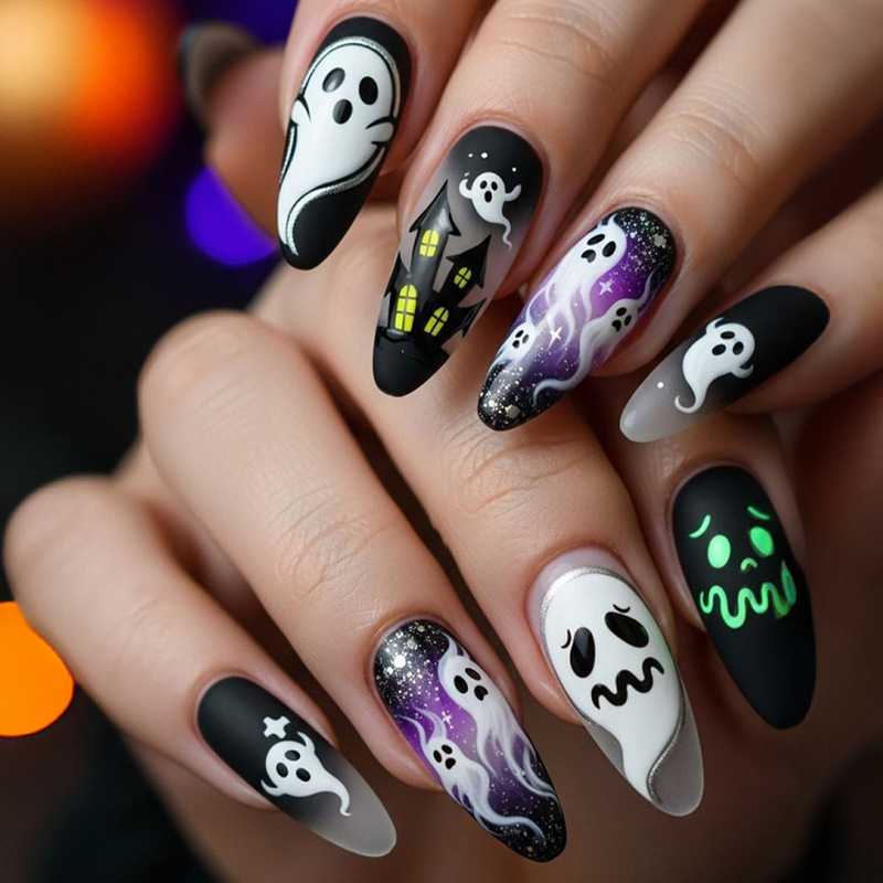 Cross-Border Ghost Castle Halloween Wearable Nail Pieces Wholesale Removable Halloween Wearable Nail Pieces Cross-Border Ghost Castle Halloween Wearable Nail Pieces Wholesale Removable Halloween Wearable Nail Pieces
