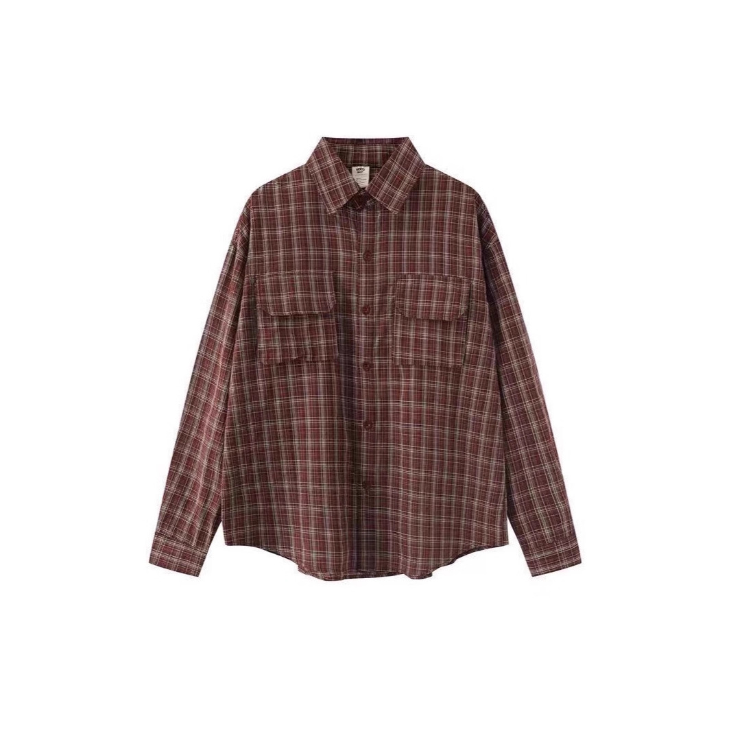 American Retro Contrast Plaid Long-Sleeve Turn-Down Collar Shirt Custom Versatile Loose Lazy Style Commuter Layering Jacket for Men