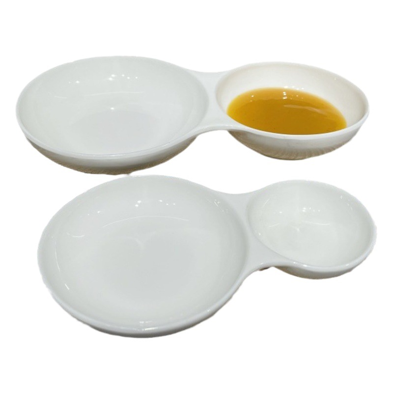 Pure White Ceramic Small Plates for Commercial Use, Two-Compartment and Three-Compartment Seasoning and Dipping Dishes, Soy Sauce and Vinegar Bowls for Home Use