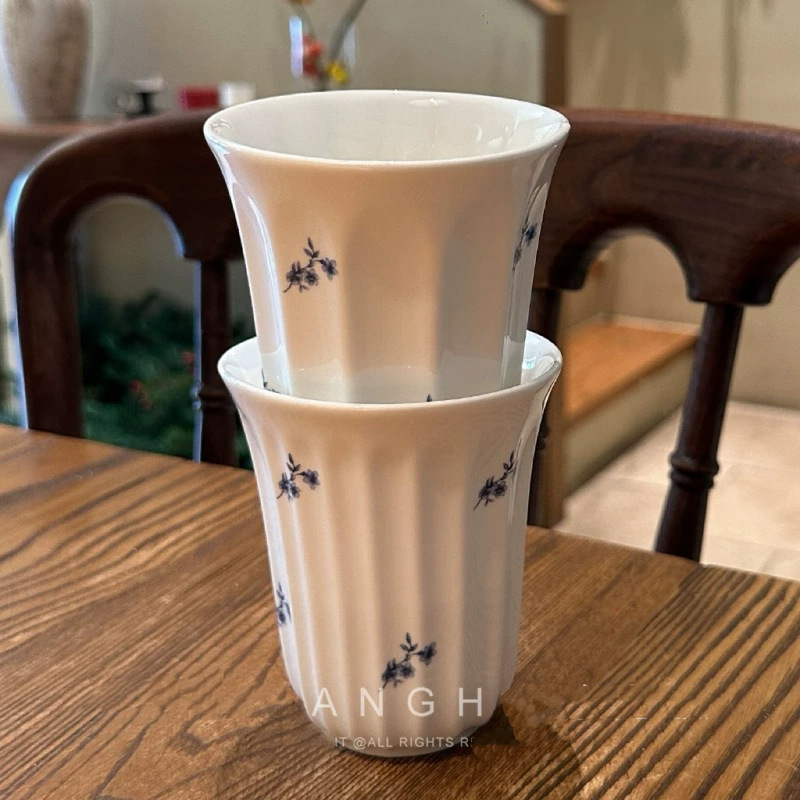 复古碎花不规则陶瓷杯咖啡杯小清新喝水杯茶杯法式中古风早餐杯|undefined