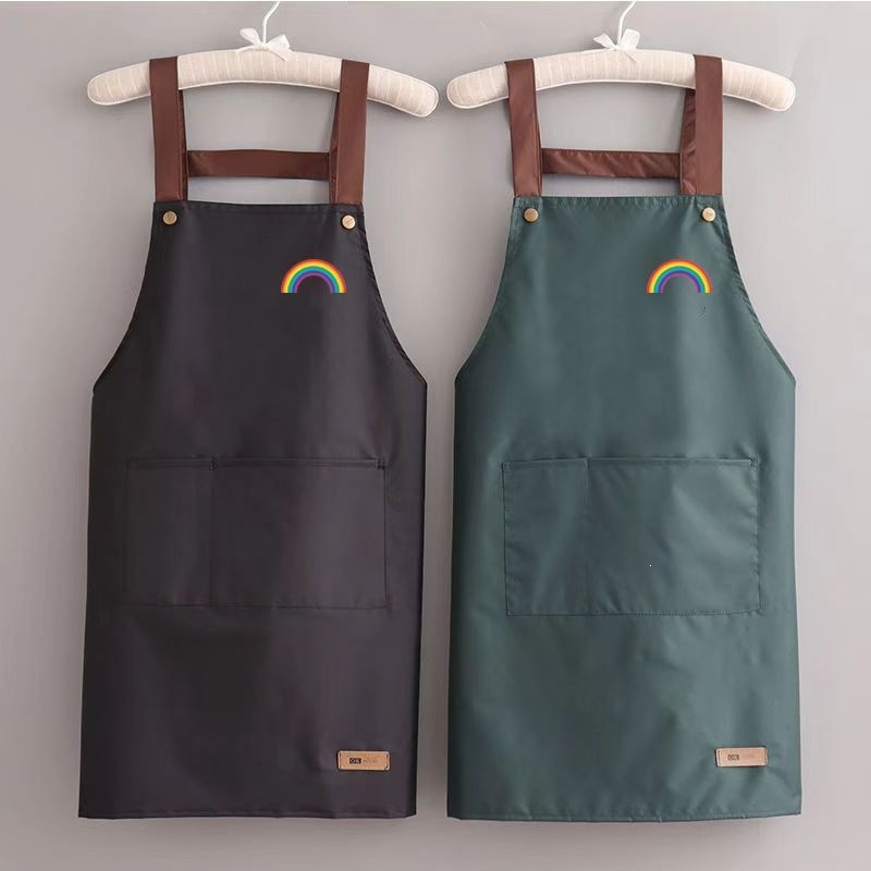 New waterproof and oil-resistant double-shoulder apron for kitchen use, stylish for women, suitable for cooking and working, dirt-resistant workwear with custom embroidery