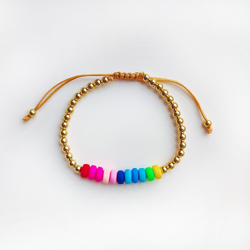 Casual Simple Style Colorful Soft Clay Copper Beaded Knitting Plating 18k Gold Plated Women's Bracelets display picture 6