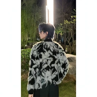 美式复古提花小众高级设计感针织开衫男女春秋慵懒风V领毛衣外套