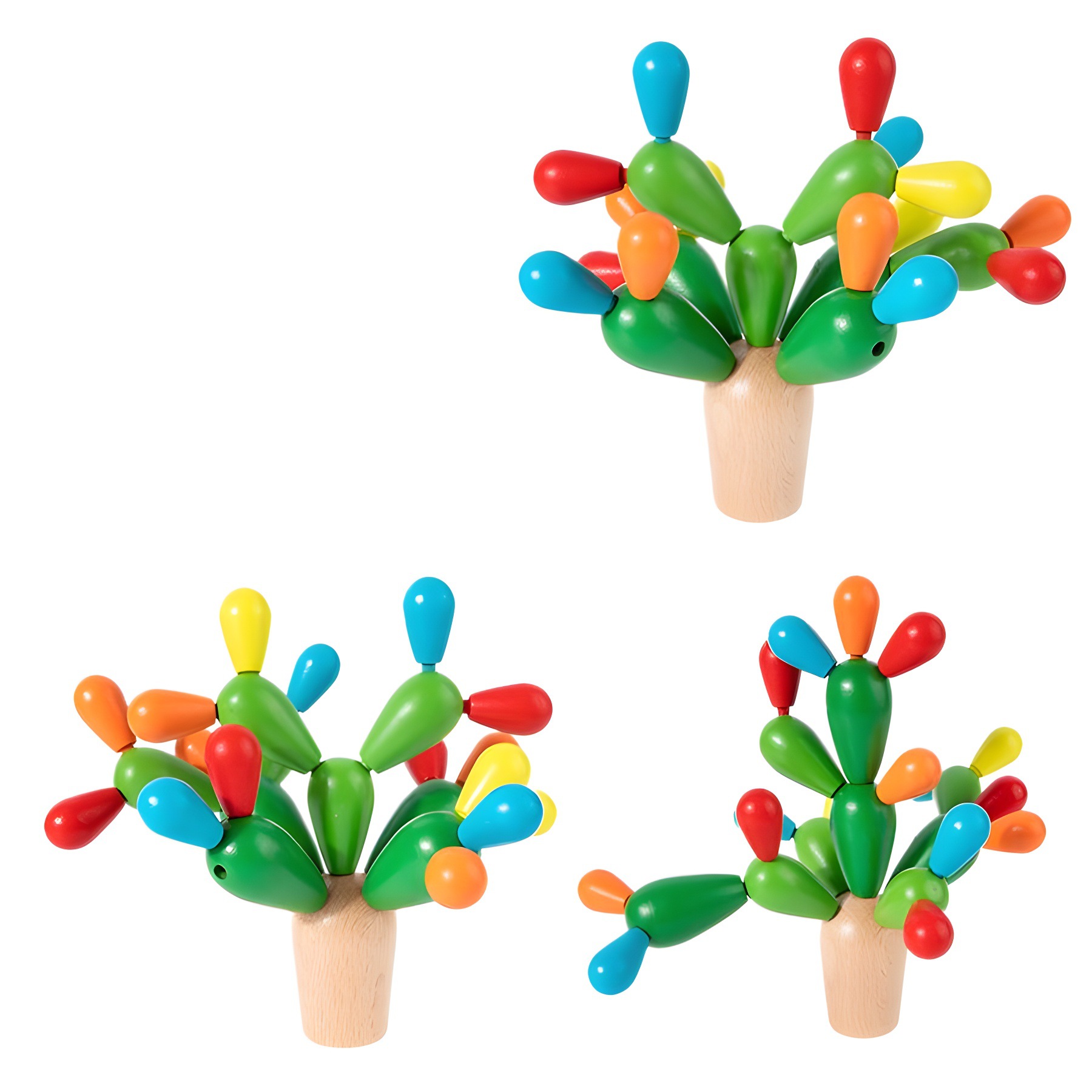 3-6 años de edad árbol de cactus de madera bola de equilibrio para niños mosaico de madera bloques de construcción rompecabezas de bricolaje cactus creativo Montessori