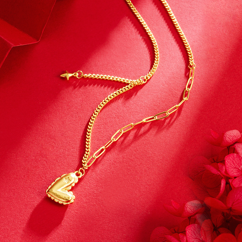 INS simple luz y sombra corazón collar pulsera hembra dulce nicho luz lujo chapado en oro no es fácil de desvanecerse estilo de amor tridimensional