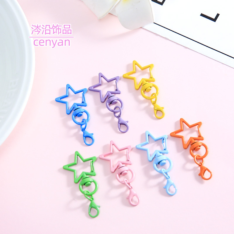 Colorful Five-Pointed Star Snap Button with Crayfish Clasp, Fresh Style Bag Pendant, DIY Bead Keychain Materials Wholesale