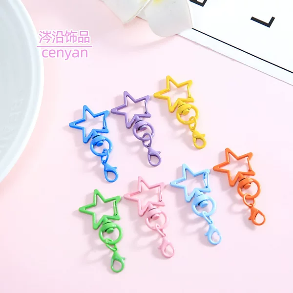 Colorful Five-Pointed Star Snap Button with Crayfish Clasp, Fresh Style Bag Pendant, DIY Bead Keychain Materials Wholesale