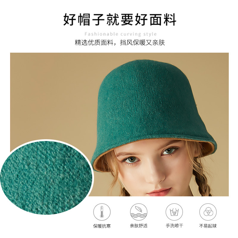 冬季保暖经编缎档正反可戴学生帽无檐圆顶平檐毛线可折叠女针织帽