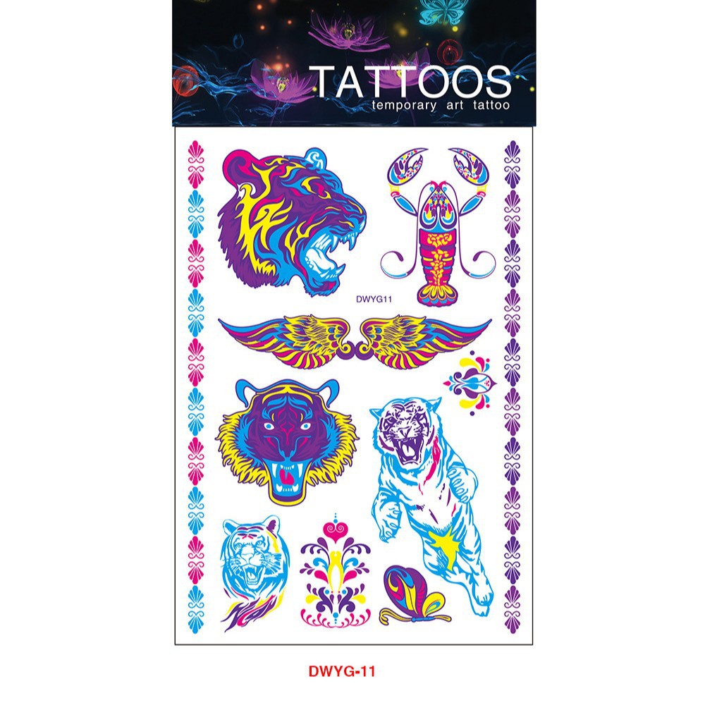 Tatuajes Temporales Fluorescentes para Brazo de Papel de Transferencia de Agua, Impermeable para Halloween
