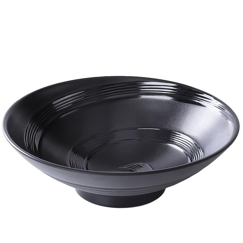 Tazón de fideos de melamina de porcelana negra de plástico de porcelana de mesa de fideos de sopa de platos de arroz domésticos Tazón de Douga comercial al por mayor