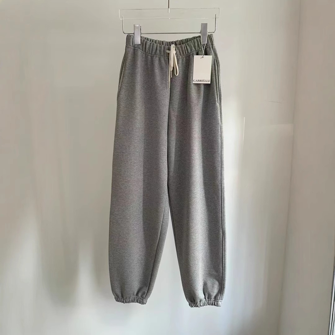 现h韩国代购同款GABRIELLE新款加绒刺绣长裤松紧腰百搭束脚休闲裤