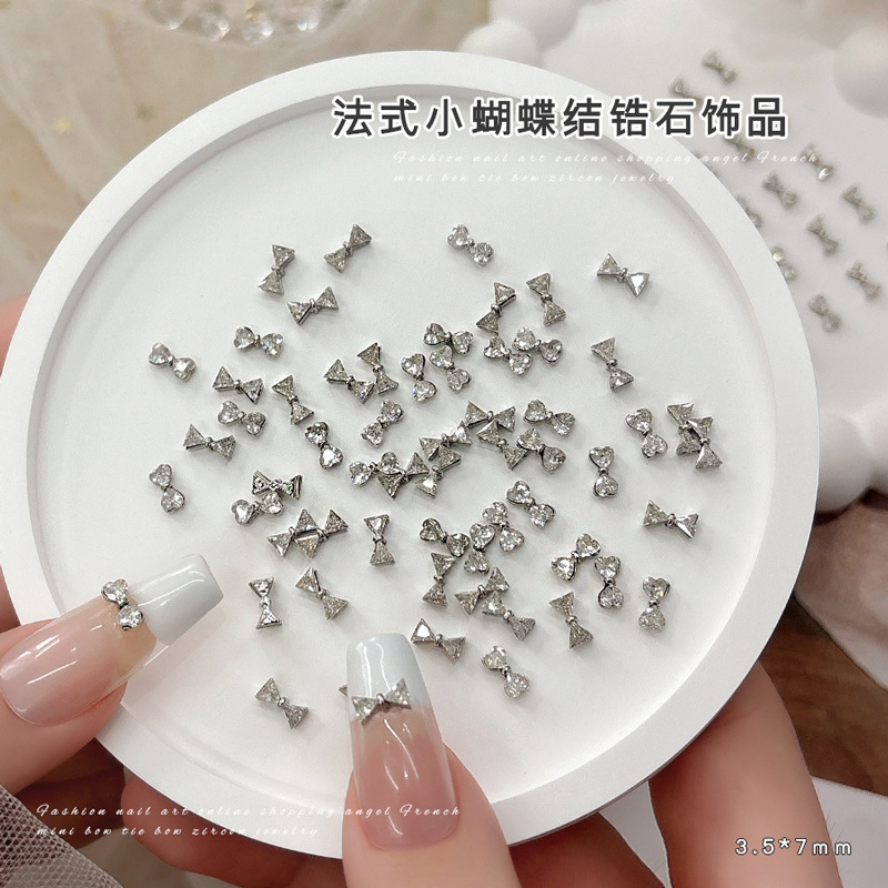 Bow Love Bow Tie Zircon Alloy Nail Drill Explosive Simple All-match Bright White silver Super Flash Nail Accessories