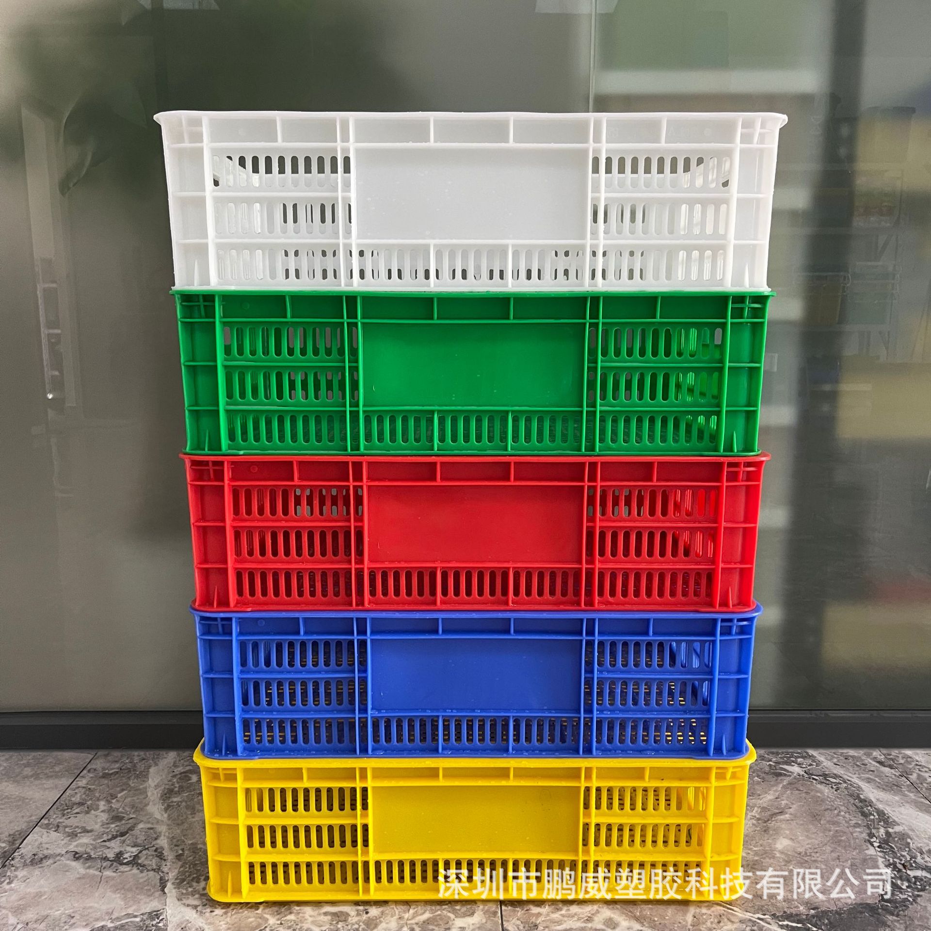 加厚蓝色塑料筐 白色生鲜猪肉框 绿色蔬菜配送框 镂空周转萝印字