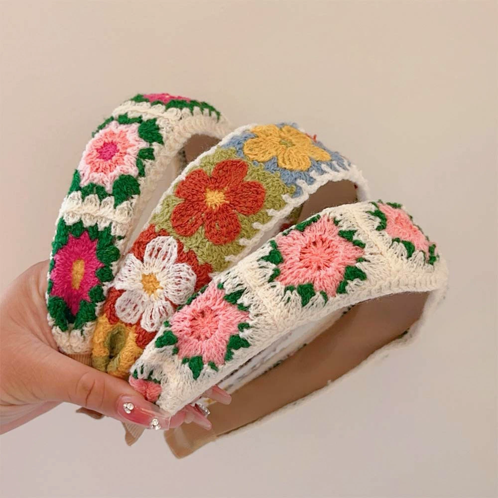 Headband, embroidered Chinese-style floral fresh hair accessory, universal fit, 8×8×1 cm