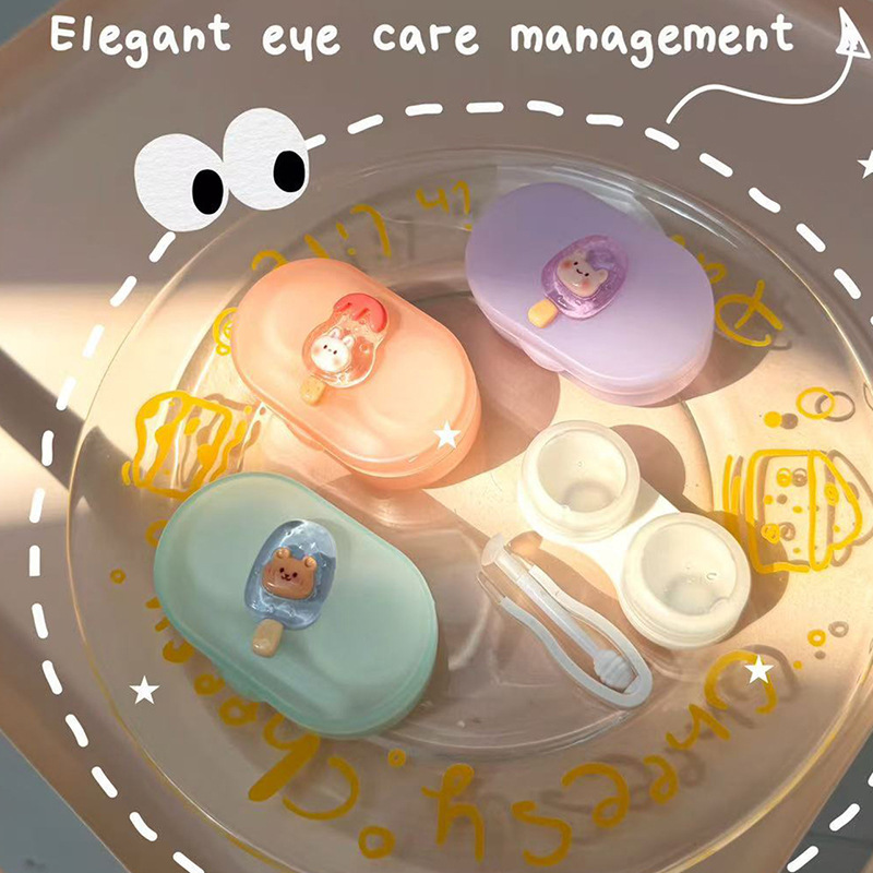 Contact Lens Care Box Companion Box Contact Lens Storage Box Cute Cartoon Lightweight Portable Double with Clip Suction Stick