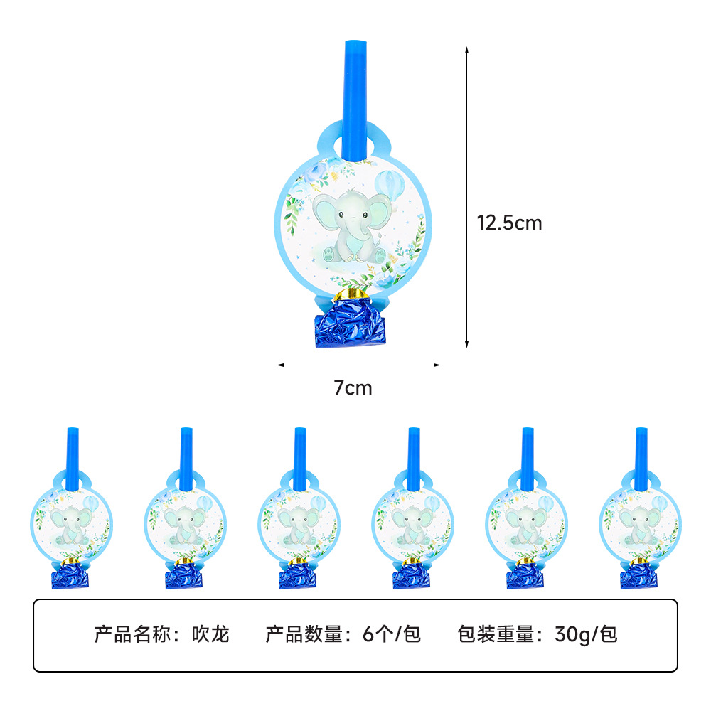 Elefante azul nuevo tema azul juego de cubiertos de fiesta para bebés decoración bandeja de papel desechable tazas de papel