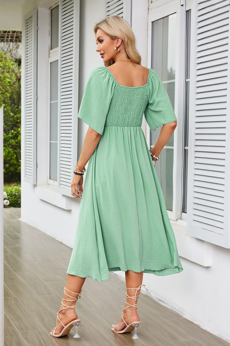 Women's Swing Dress Simple Style V Neck Bowknot Short Sleeve Solid Color Midi Dress Daily display picture 27