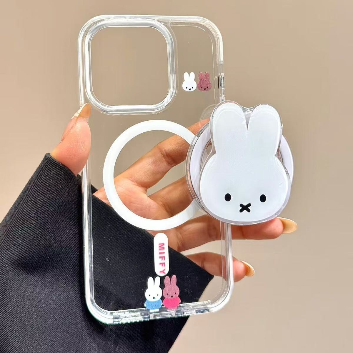 Cute Miffy Rabbit Magnetic Stand Suitable for iPhone 16 Pro Max Apple 15 Pro Phone Case 14 New Model 13