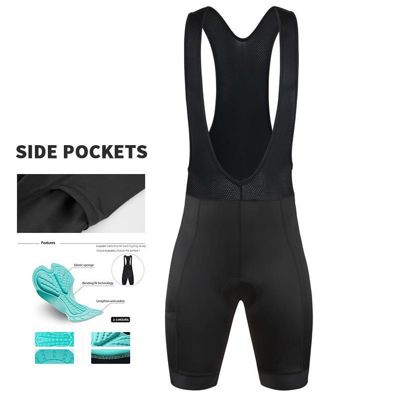 All-Black Gel Cushion Cycling Shorts, Unisex Cycling Bib Shorts, Breathable and Quick-Drying