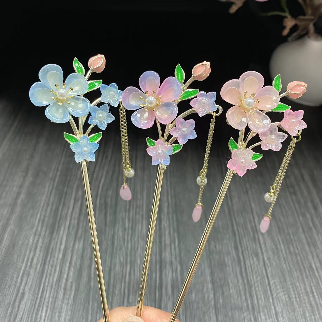 簡約現代古風花朵髮簪新中式髮釵高級感漢服頭飾日常盤髮簪子頭飾