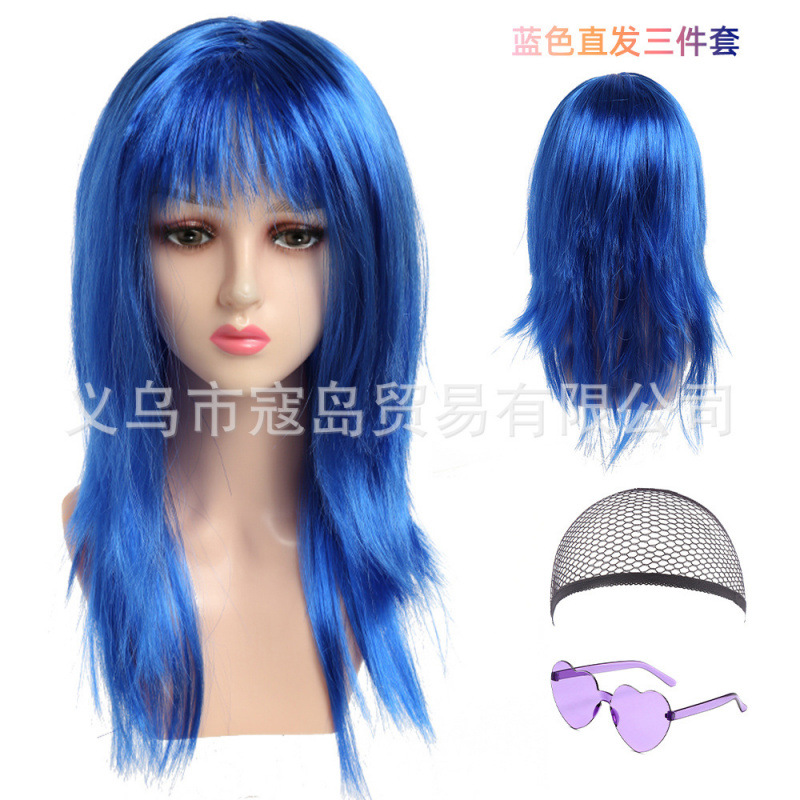Halloween Long Hair Straight Disco Color Neon Fringe Hair Straight COS Party RPG Show Perruca image 8