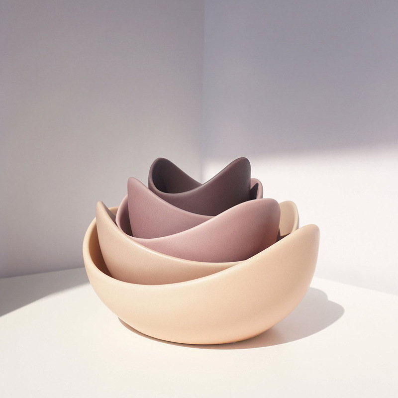 Nórdico cerámica forma de loto tazón plato artesanía joyería placa pastelería fruta joyería almacenamiento placa adornos creativos