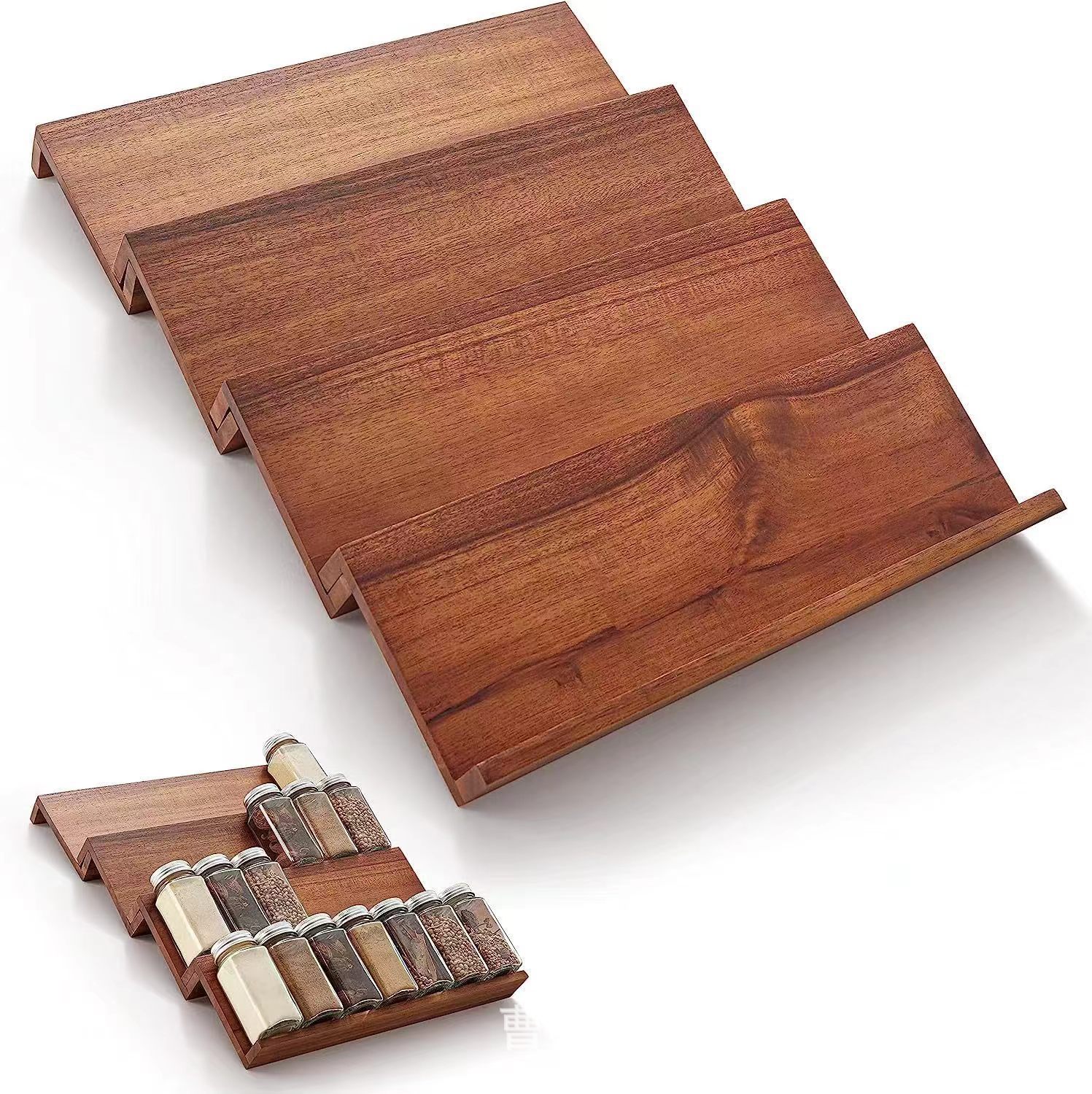 Nuevo estante de condimentos de bambú de Amazon caja de almacenamiento de especias de cuatro capas cajón de cocina estante de almacenamiento