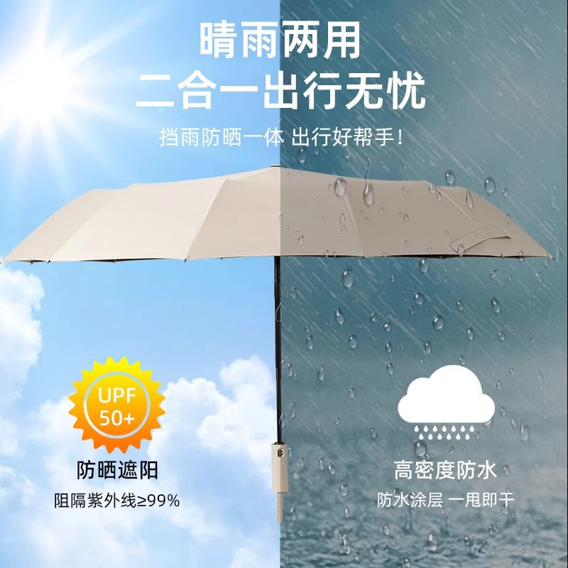 Paraguas de 24 varillas con revestimiento negro, paraguas plegable reforzado, paraguas automático para hombres de negocios, doble uso para sol y lluvia, venta al por mayor en stock, resistente al viento y con protección solar.