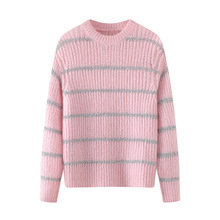 现货2024春新款亮丝粉色条纹毛衣针织衫MBD1SWT010