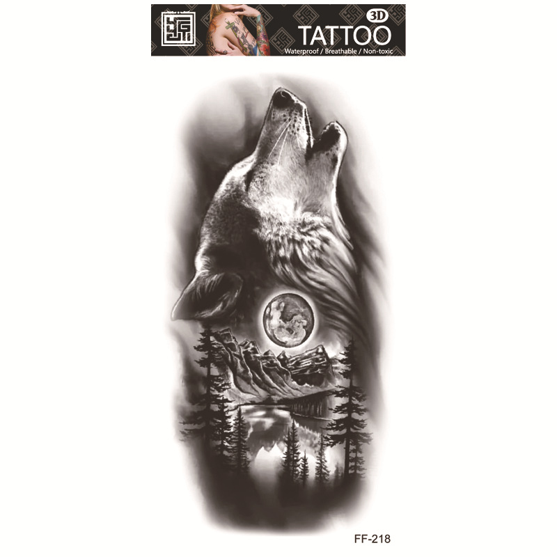 Yuanhua fábrica de pegatinas de tatuaje a prueba de agua en stock al por mayor cabeza de Lobo tótem texto árabe tatuaje pegatinas suministro transfronterizo